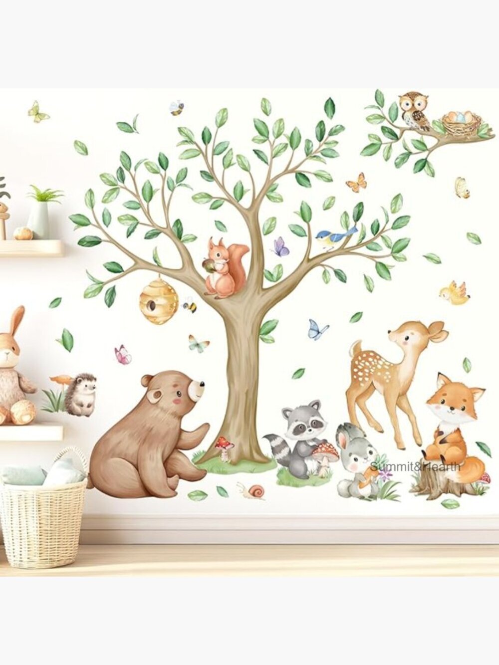 Woodland Animal Wall Decals, 2 Sheets 35x12 in, Peel & Stick Nursery Decor